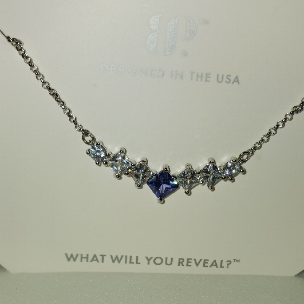 Elegant Silver Necklace with Blue and Clear Stones